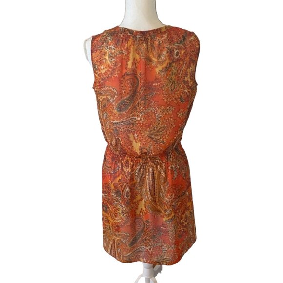 Lauren Ralph Lauren Size 6 Women's Sheer Bright Orange Paisley Print Dress - Picture 2 of 7